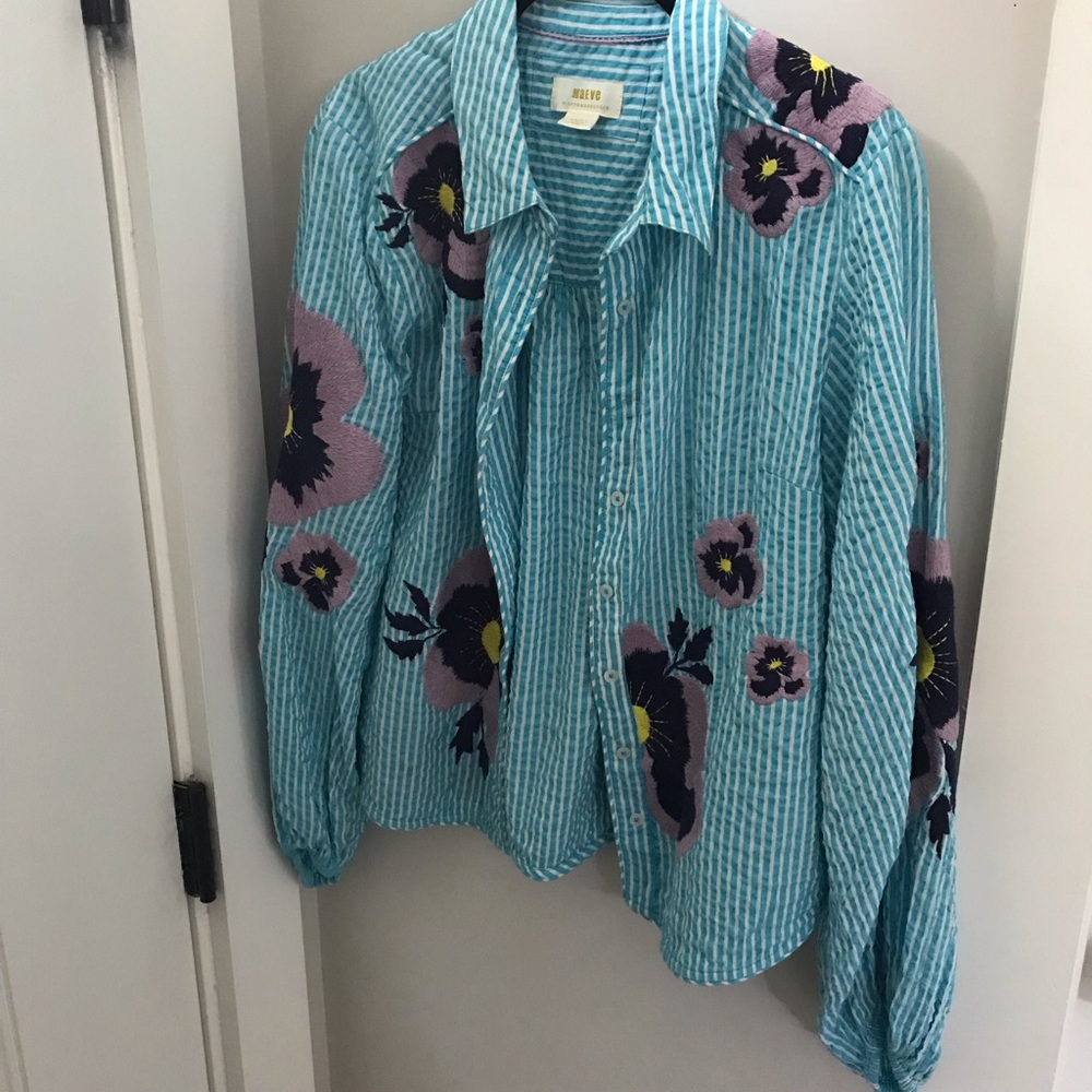 Anthropologie Maeve Turquoise Striped Shirt